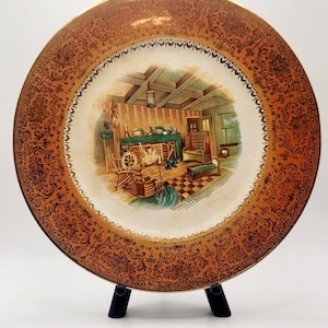 Vintage Salem China Plate: 23K Gold Imperial Service Plate, Cottage Scenery