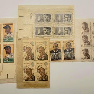 Vintage US Stamp Block Set: Disney, JFK, MLK, Jackie Robinson