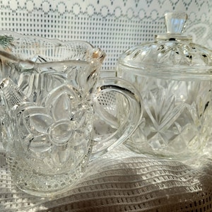 Vintage Pressed Glass Sugar Bowl and Creamer Set: Farmhouse Kitchen Decor
