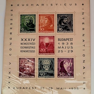 1938 Hungary Eucharistic Congress Stamp Sheet - Budapest Május 25–29 - Magyar Kir Posta Vintage Mint