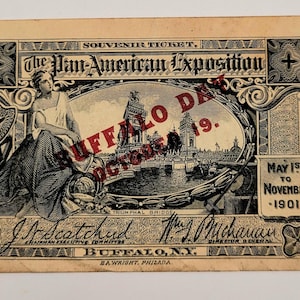 1901 Pan-Amerikanische Ausstellung Buffalo Day Ticket - Vintage Souvenir der Weltausstellung, wirklich antikes Sammlerstück Ephemera, Buffalo NY