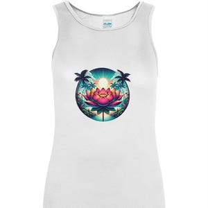 Women&#39;s Active Vest with Lotus Flower Design, Yoga Workout Tank Top, Breathable Athletic Sleeveless Shirt, Gym Fitness Racerback Vest