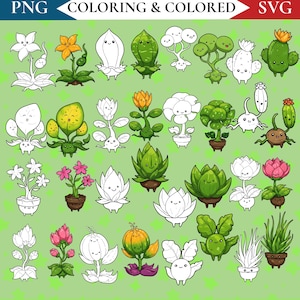 Niedliche Cartoon Pflanzen & Blumen Cliparts | Bold Line Kunst | PNG, SVG | Ausmalen, Ausmalen – Perfekt zum Ausmalen von Büchern und Ausmalseiten V3