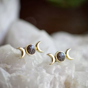 Just a Phase~ Brass and Stone Post Earrings