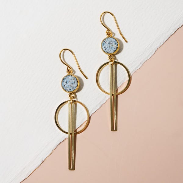 The Kelly Earrings Geometric Circle and Bar Drop Earrings crushed stone