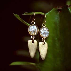 The Maya Earrings, Crushed Gemstones + Gold plated shield - Gift for her - bohemian jewelry
