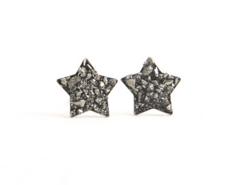 Pyrite Crushed Stone Druzy Star Earrings Surgical Steel