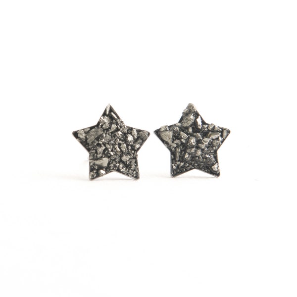 Pyrite Crushed Stone Druzy Star Earrings Surgical Steel