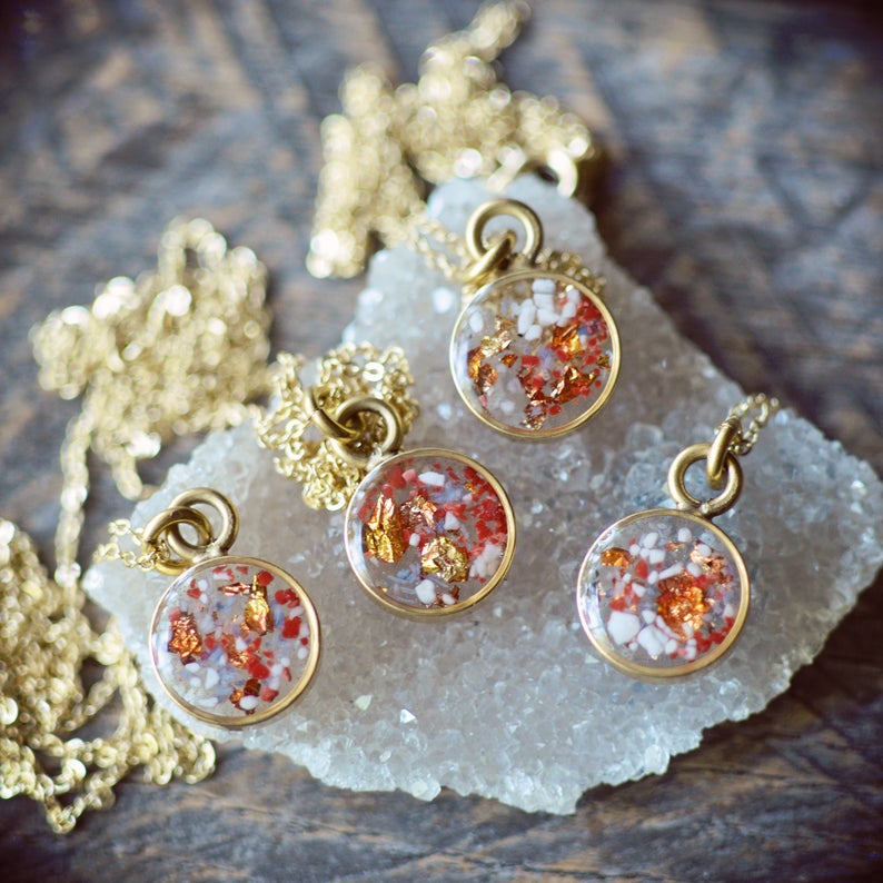 Gem Confetti Round Resin Necklaces Choose Your Gemstones Etsy