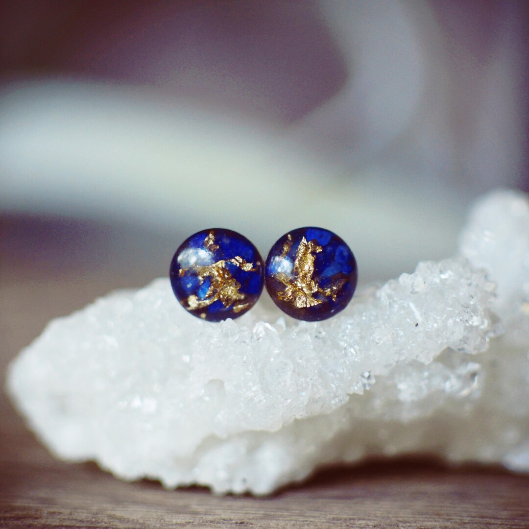 Lapis and Gold Leaf Resin Post Stud Earrings on Surgical Steel Posts - Etsy