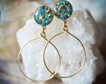 The Sienna Earrings~ with crushed gemstones post hoops