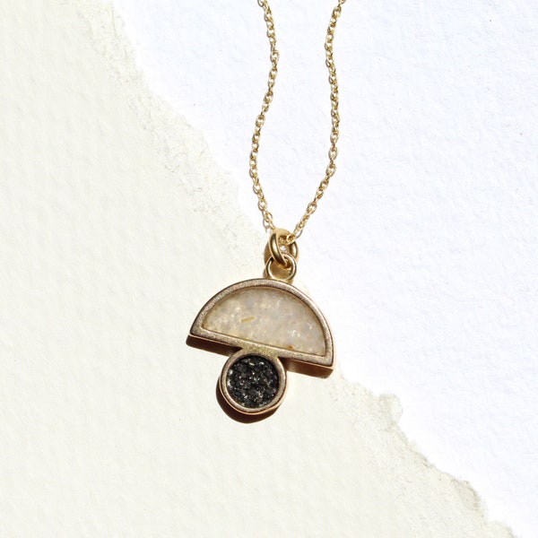 Petite Geo Mushroom Pendant Necklace with crushed gems