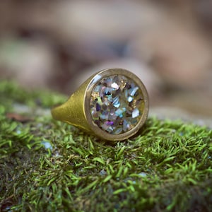 The Full Moon Ring~ Abalone, Turquoise or Amethyst Round Brass Ring