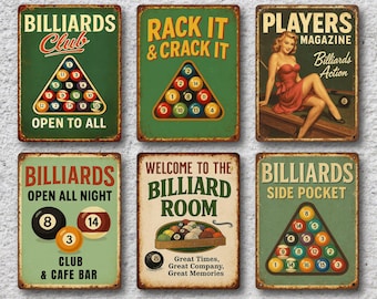 Aazon.co: Billiard Roo Wall Decor Pool Hall Tin Sign Billiards etal