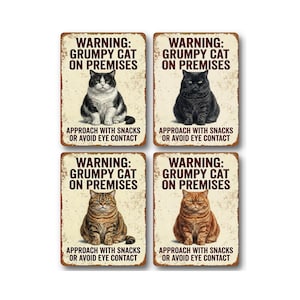 Funny Grumpy Cat Warning Sign: Vintage Style Metal Cat Decor