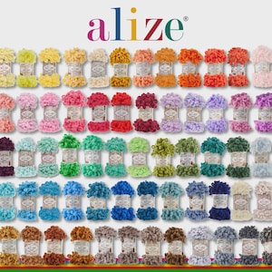 May include: A collection of colorful Alize yarn skeins. The yarn is displayed in a grid, showcasing a variety of colors including pinks, blues, greens, yellows, oranges, and browns. The Alize logo is visible at the top, indicating the brand.