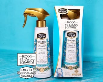 Botella en aerosol para baño, tamaño orquídea azul SECONDA • Aire fresco instantáneo • Elimina y bloquea olores n.° 2 • 10,1 oz (200 ml).