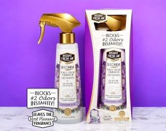 Botella en aerosol para baño, tamaño botella, SECONDA Lavender Luxe • Aire fresco instantáneo • Elimina y bloquea olores n.° 2 • 10,1 oz (200 ml).