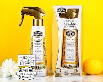 Botella en aerosol para baño, tamaño botella, SECONDA Citrus-Verbena • Aire fresco instantáneo • Elimina y bloquea olores n.° 2 • 10,1 oz (200 ml).