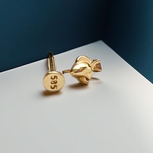 14K Solid Gold Fish Stud Earring – Tiny Animal Piercing with Flat Screw Back for Women