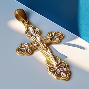 14K Gold Orthodox Cross Pendant – Handmade Crucifix Necklace for Men, Women | Christian Jewelry for Faith & Protection