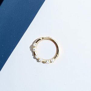 14K Gold CZ Sparkle Hoop, Dainty Helix & Septum Piercing, Hypoallergenic Nose Ring, Cartilage Jewelry.