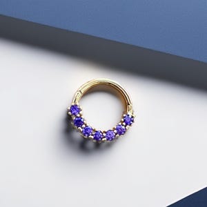14K Solid Gold Hoop with Amethyst – Clicker Ring for Septum, Daith, Helix & Cartilage