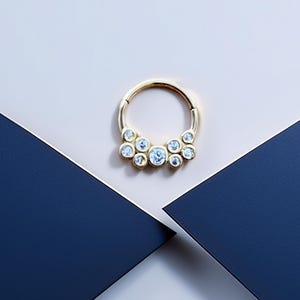 14K Gold Cluster Gem Piercing – Dainty Multi-Stone Nose, Septum & Cartilage Hoop for Sensitive Skin