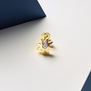 14K Gold Solitaire Gemstone Cartilage Earring – Flat Back Helix, Tragus Piercing Jewelry