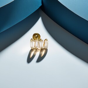 14K Solid Gold Diagonal Trio Zircon Piercing Earring