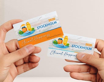 Convention Internazionale dei Testimoni di Geova 2026 Stoccolma Svezia Biglietti di contatto regalo, in inglese o svedese – Felicità eterna Biglietti personalizzati fronte-retro