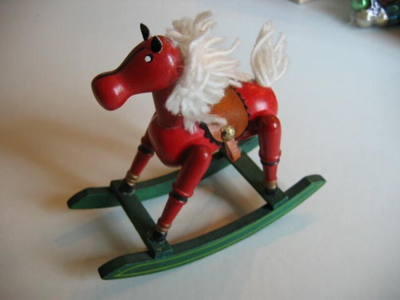 Vintage Christmas tree wood ROCKING HORSE toy ornament Etsy