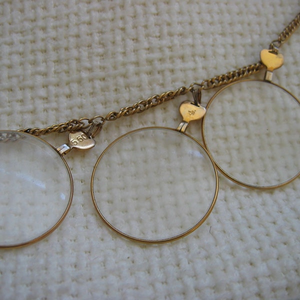 Optical Lens Necklace.  Gold plated with 19 antique lenses.  Decades before Steampunk.  Vintage