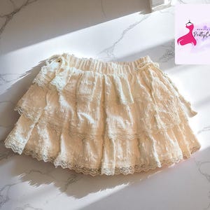 Lace Ruffle Mini Skirt | High Waist Flowy Bottom | Cute Feminine Style | Soft Lightweight Layers | Women&#39;s Summer Casual Wear