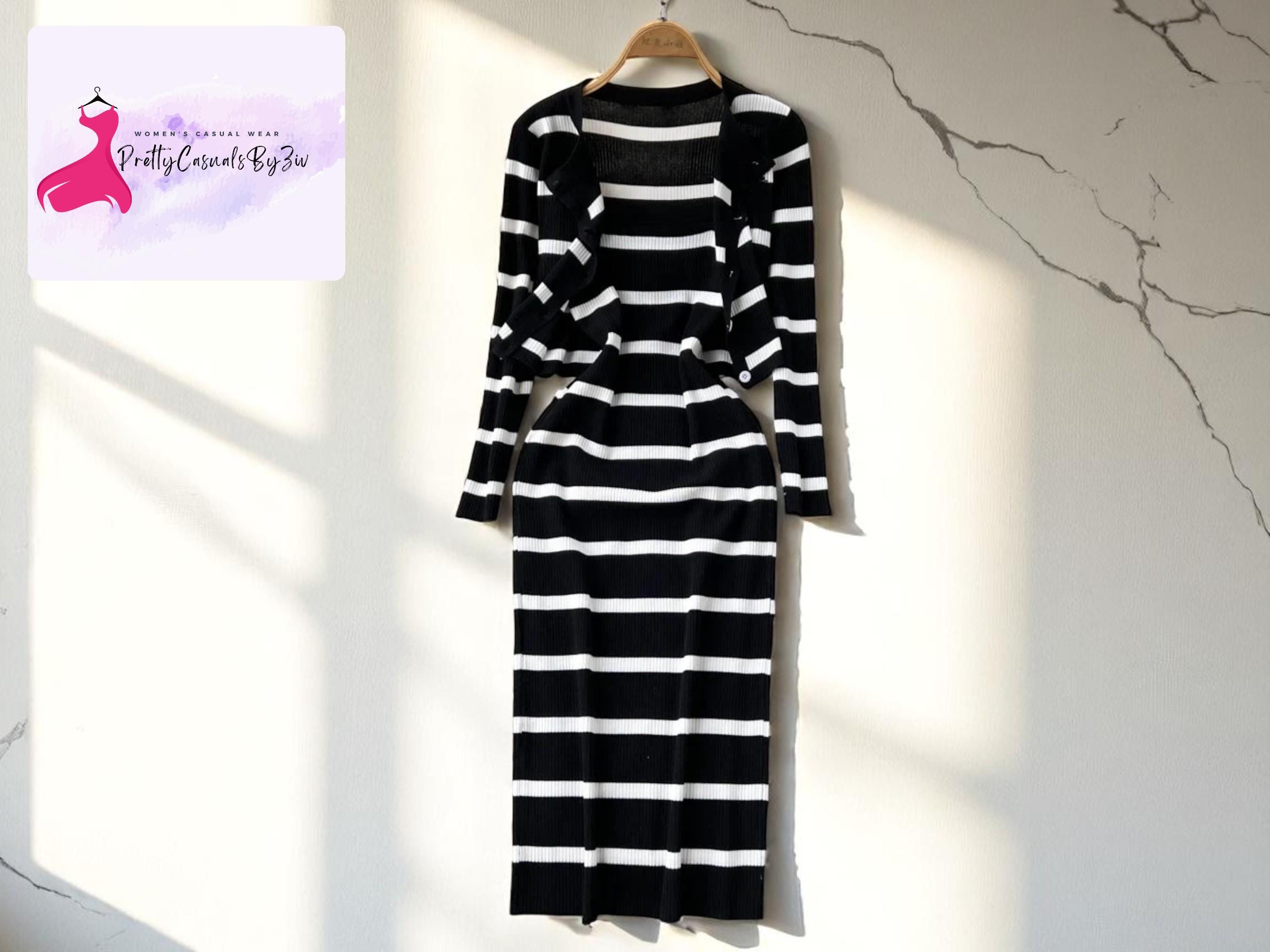 Striped Knit Dress Set | Sleeveless Bodycon Outfit | Button Cardigan Layer  | Cozy Layered Style | Chic Everyday Wear | Brunch Date Look - Etsy  Australia