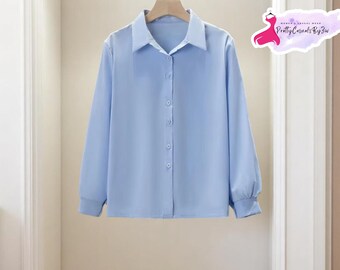 Women's Button-Down Blouse | Loose Long Sleeve Top | Collared Office Shirt | Casual Workwear Look | Elegant Daily Outfit