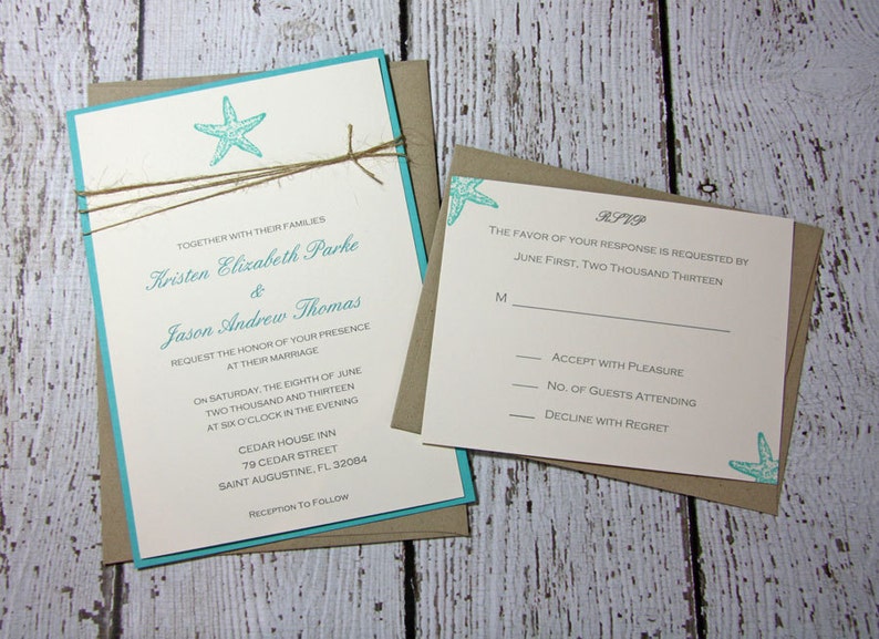 Teal Starfish Wedding Invitations Beach Wedding Etsy