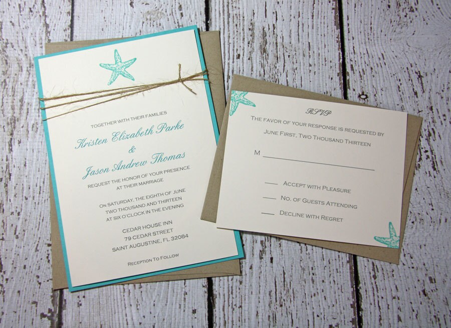 Teal Starfish Wedding Invitations Beach Wedding Etsy