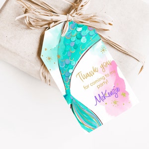 Printable Mermaid Thank You Tag, Editable Birthday Gift Tag, Editable Mermaid Tag image 2