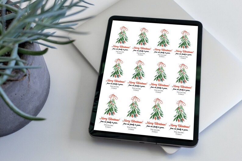 Printable Christmas Gift Tag, Mistletoe Editable Gift Tags, Digital Christmas Gift Tag, Editable Christmas Tag zdjęcie 3