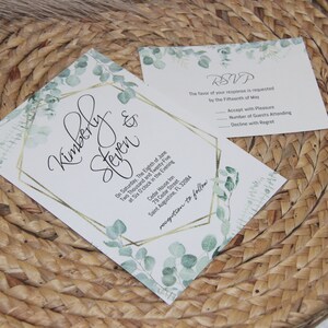Groen bruiloft uitnodigingen sjabloon, Eucalyptus bruiloft uitnodigen, Boho bruiloft uitnodigen, Instant Download afbeelding 4