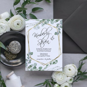 Groen bruiloft uitnodigingen sjabloon, Eucalyptus bruiloft uitnodigen, Boho bruiloft uitnodigen, Instant Download afbeelding 1