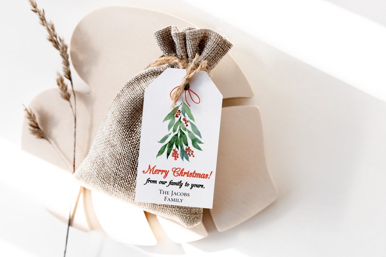 Printable Christmas Gift Tag, Mistletoe Editable Gift Tags, Digital Christmas Gift Tag, Editable Christmas Tag zdjęcie 1