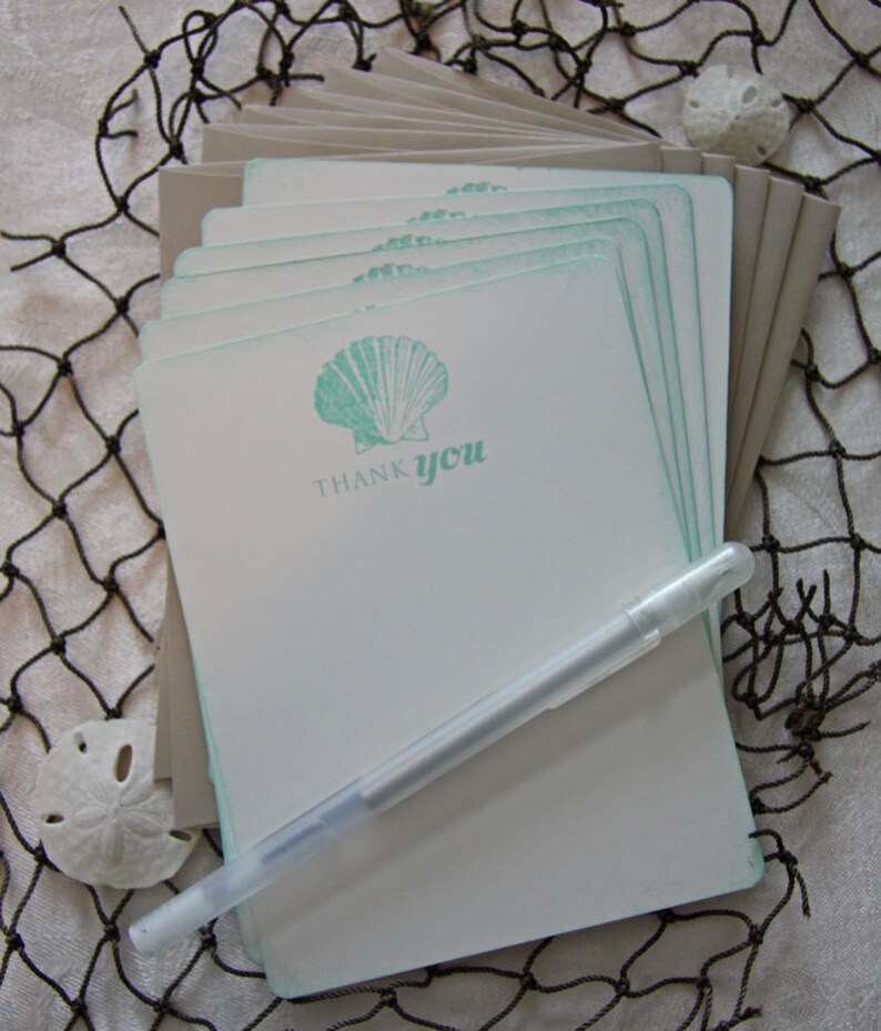 set of 6 SEASHELL Beach Thank You Stationery