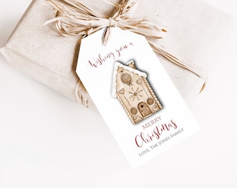 Printable Christmas Gift Tags, Digital Christmas Gift Tag, Editable Christmas Tag, Gingerbread House Tag, Instant Download Christmas Tag