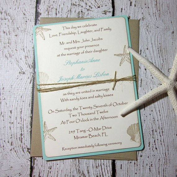 Aqua Beach Wedding Invitations Etsy