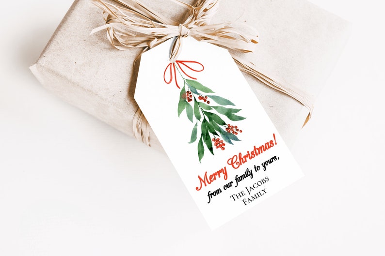 Printable Christmas Gift Tag, Mistletoe Editable Gift Tags, Digital Christmas Gift Tag, Editable Christmas Tag zdjęcie 2