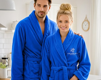 100% katoenen badjas met gepersonaliseerd logo – Geborduurde tekst of initialen – Luxe uniseks badjas voor gebruik in spa, hotel of cadeau