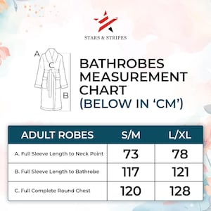 bathrobe measurement chart for the shawl collar robes and hooded bathrobes in cotton terry towel fabric