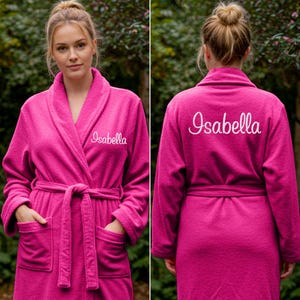 Personalised Front & Back Name Terry Cotton Bathrobe – Custom Embroidered Text Monogram Design Dressing Gown- Unisex Spa Robe